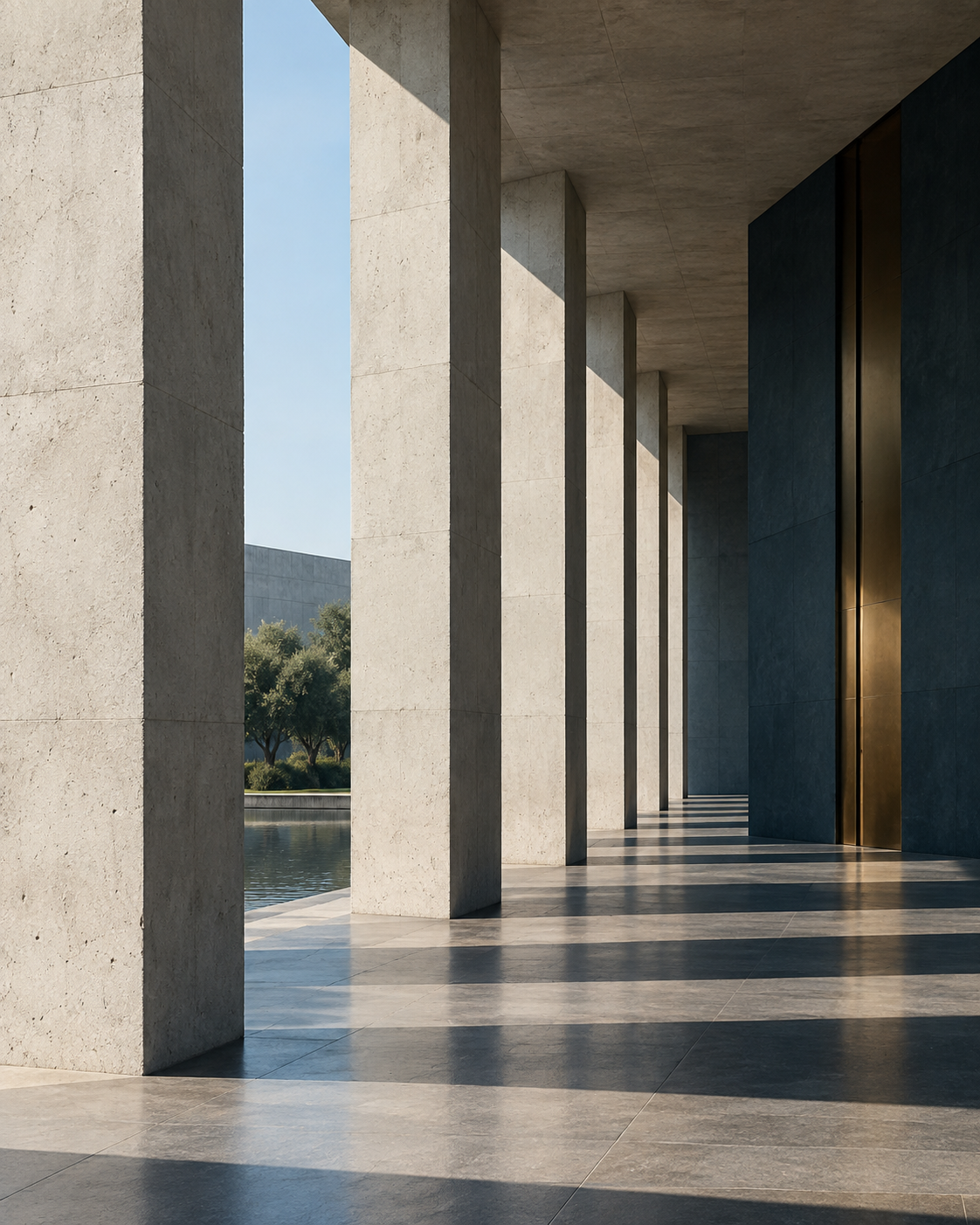 Arquitetura contemporânea com colunas e luz natural